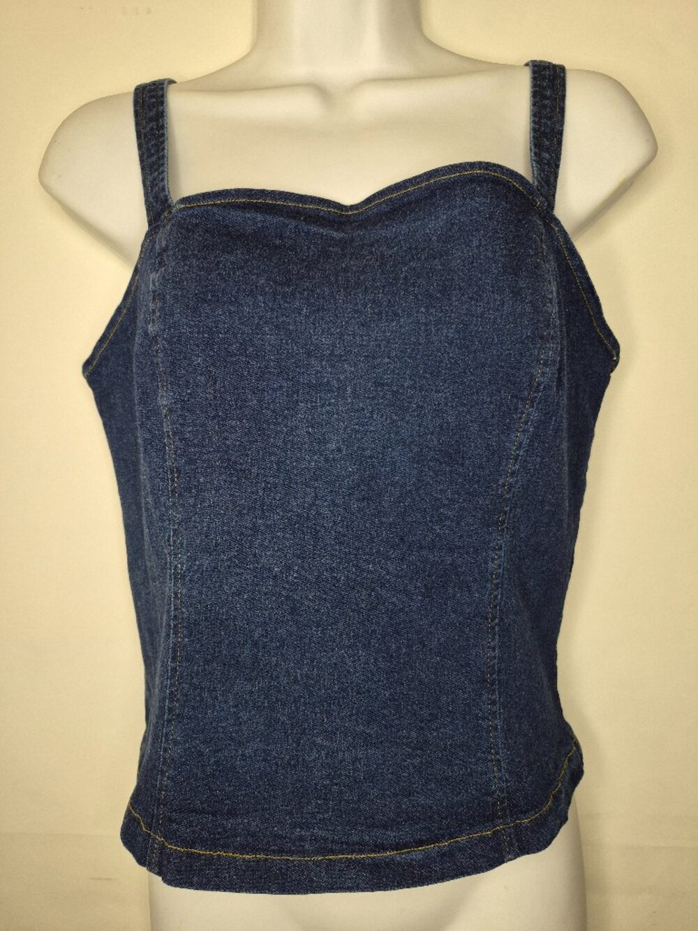 Tabloid Women L Blue Stretchy Denim Spaghetti Strap Sleeveless Zip Back Crop Top